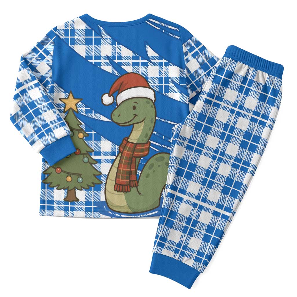 Scotland Christmas Pajama Set with Nessie Santa Hat and Blue Tartan Tree - Wonder Print Shop