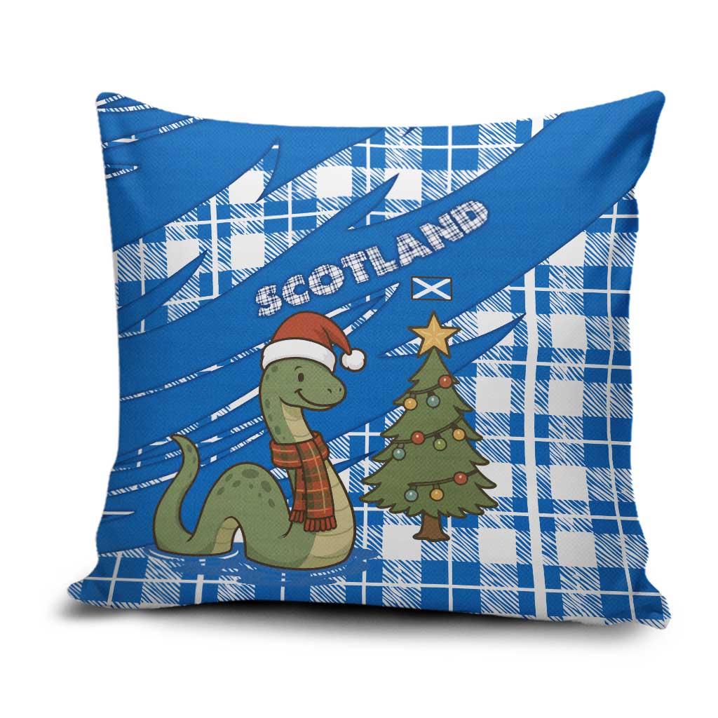 Scotland Christmas Pillow Cover with Nessie Santa Hat and Blue Tartan Tree - Wonder Print Shop
