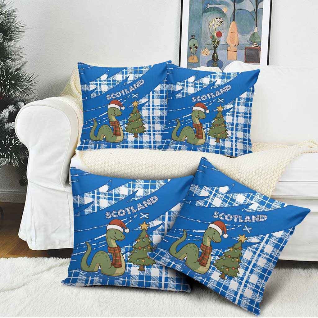 Scotland Christmas Pillow Cover with Nessie Santa Hat and Blue Tartan Tree - Wonder Print Shop