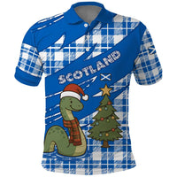 Scotland Christmas Polo Shirt with Nessie Santa Hat and Blue Tartan Tree - Wonder Print Shop