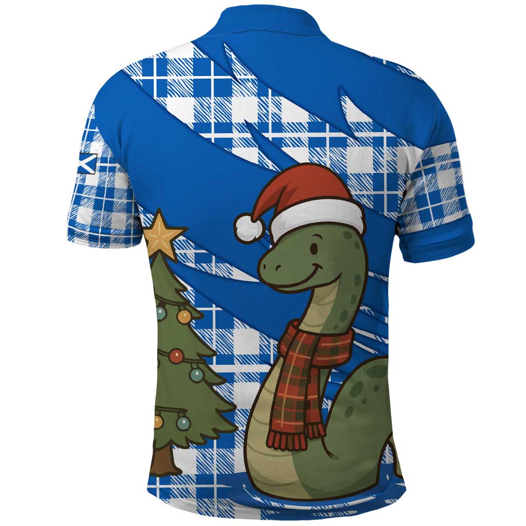 Scotland Christmas Polo Shirt with Nessie Santa Hat and Blue Tartan Tree - Wonder Print Shop