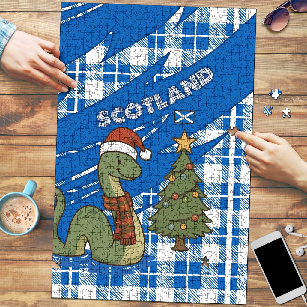 Scotland Christmas Puzzle with Nessie Santa Hat and Blue Tartan Tree - Wonder Print Shop