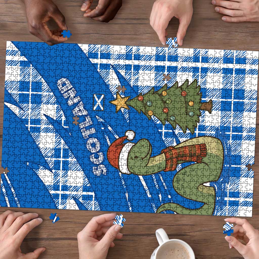 Scotland Christmas Puzzle with Nessie Santa Hat and Blue Tartan Tree - Wonder Print Shop