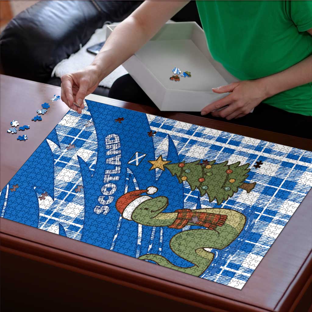 Scotland Christmas Puzzle with Nessie Santa Hat and Blue Tartan Tree - Wonder Print Shop