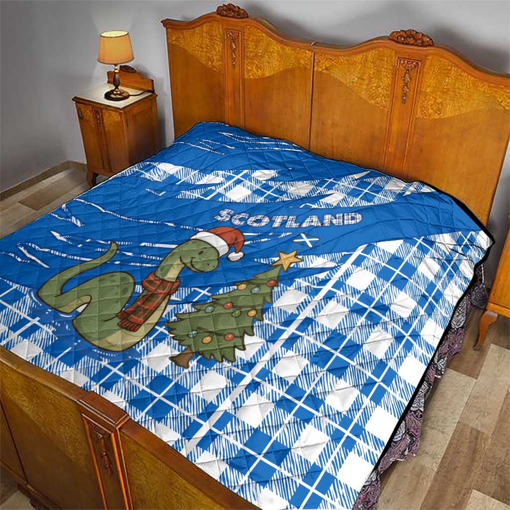 Scotland Christmas Quilt with Nessie Santa Hat and Blue Tartan Tree - Wonder Print Shop