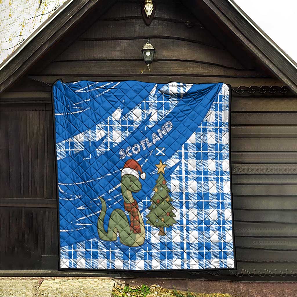 Scotland Christmas Quilt with Nessie Santa Hat and Blue Tartan Tree - Wonder Print Shop