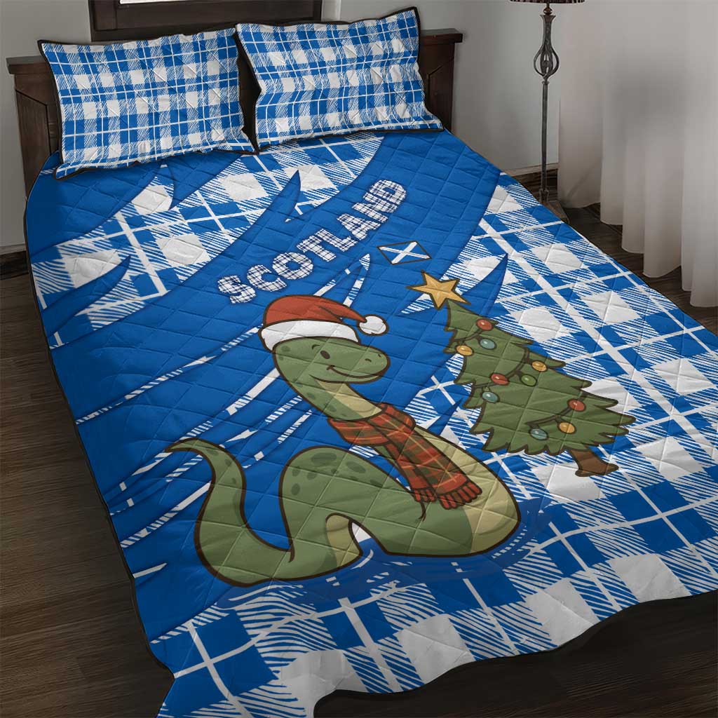 Scotland Christmas Quilt Bed Set with Nessie Santa Hat and Blue Tartan Tree - Wonder Print Shop