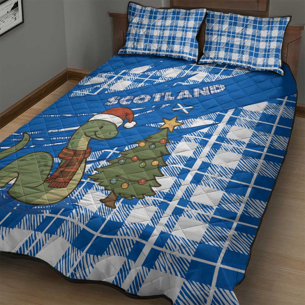 Scotland Christmas Quilt Bed Set with Nessie Santa Hat and Blue Tartan Tree - Wonder Print Shop
