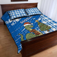 Scotland Christmas Quilt Bed Set with Nessie Santa Hat and Blue Tartan Tree - Wonder Print Shop