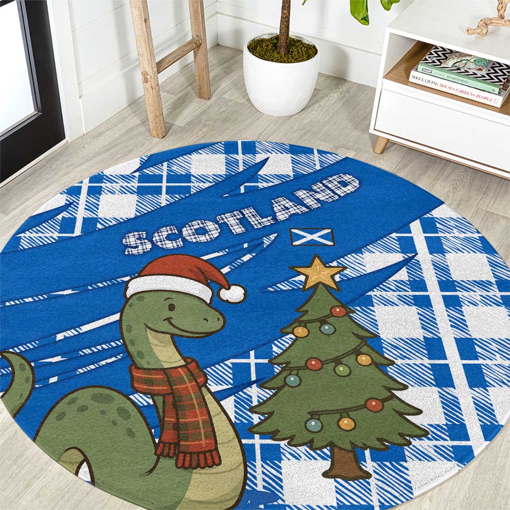 Scotland Christmas Round Carpet with Nessie Santa Hat and Blue Tartan Tree - Wonder Print Shop