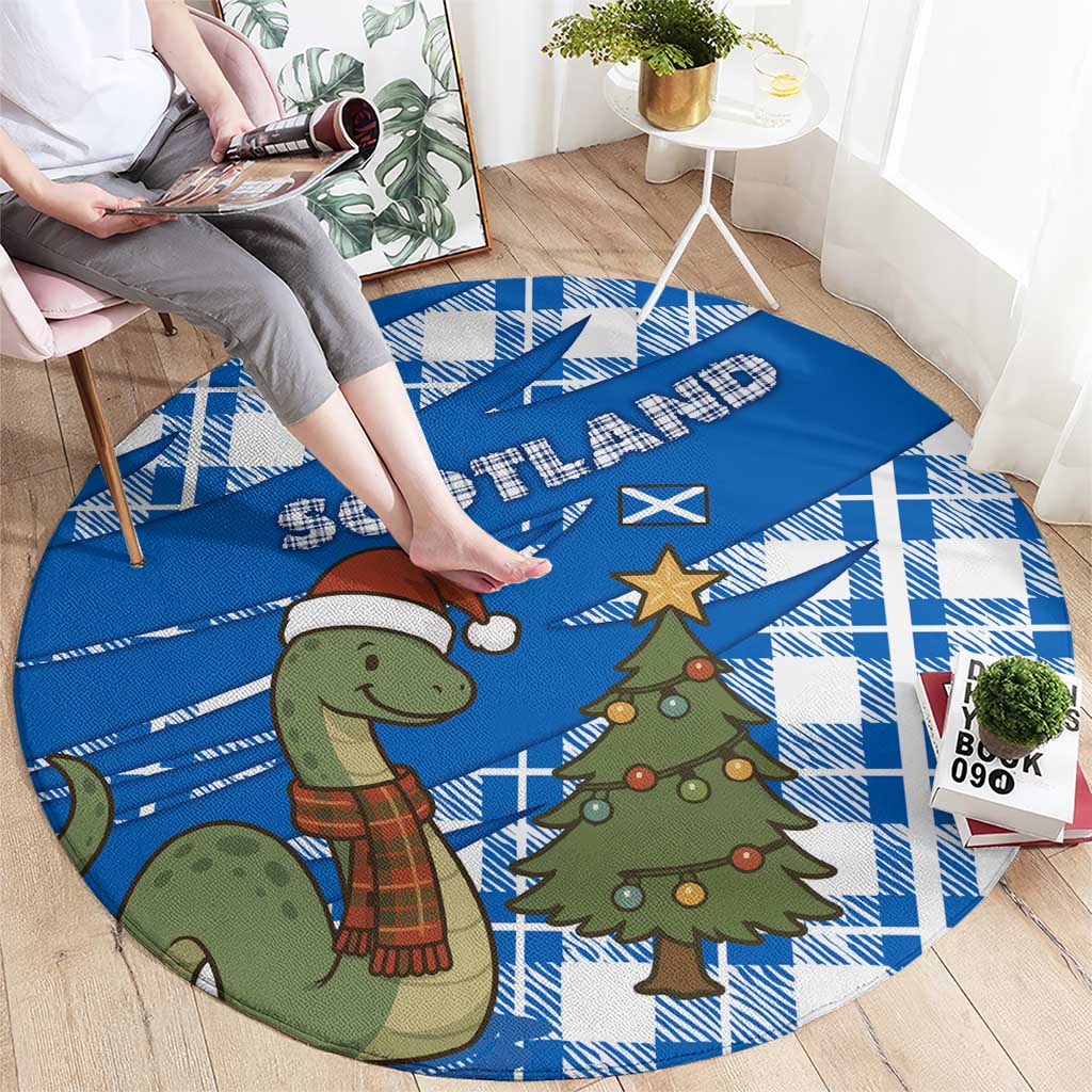 Scotland Christmas Round Carpet with Nessie Santa Hat and Blue Tartan Tree - Wonder Print Shop