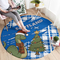 Scotland Christmas Round Carpet with Nessie Santa Hat and Blue Tartan Tree - Wonder Print Shop