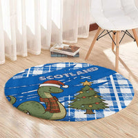 Scotland Christmas Round Carpet with Nessie Santa Hat and Blue Tartan Tree - Wonder Print Shop