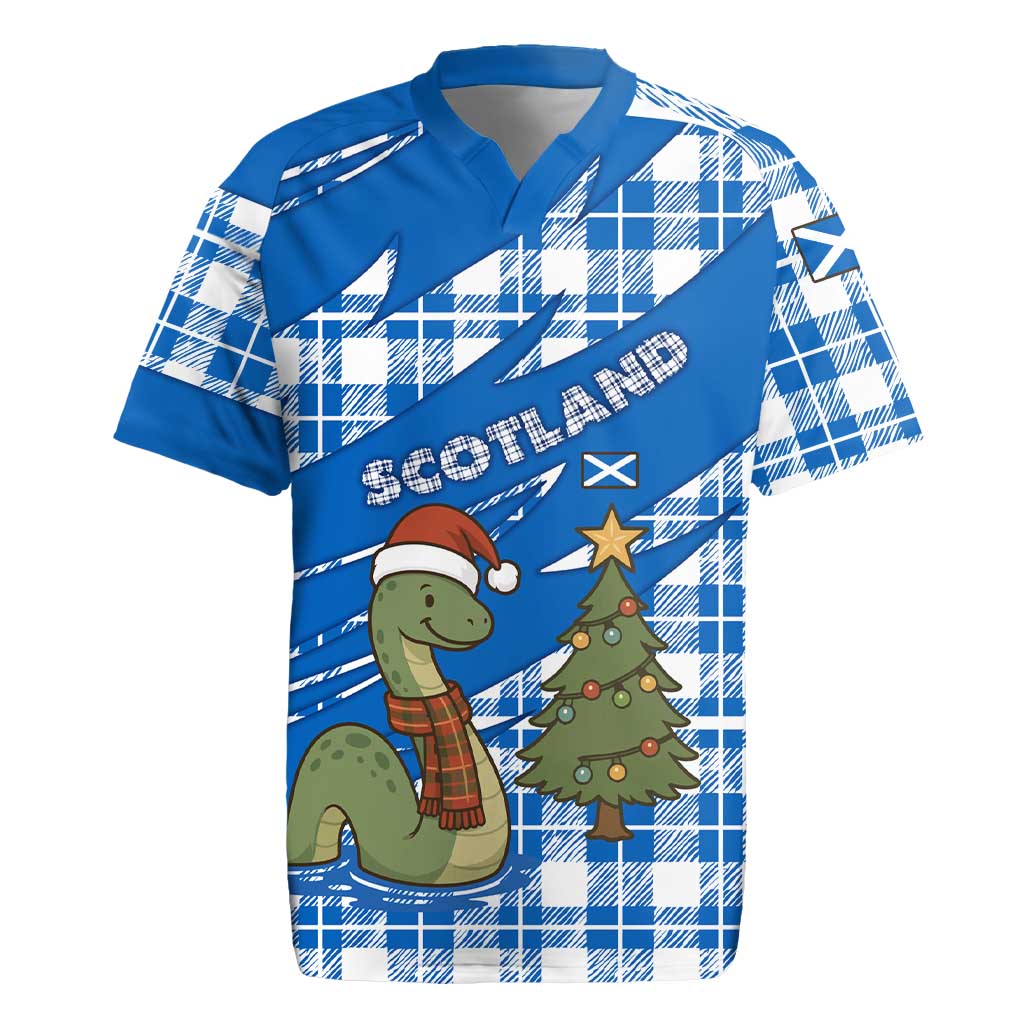Scotland Christmas Rugby Jersey with Nessie Santa Hat and Blue Tartan Tree - Wonder Print Shop