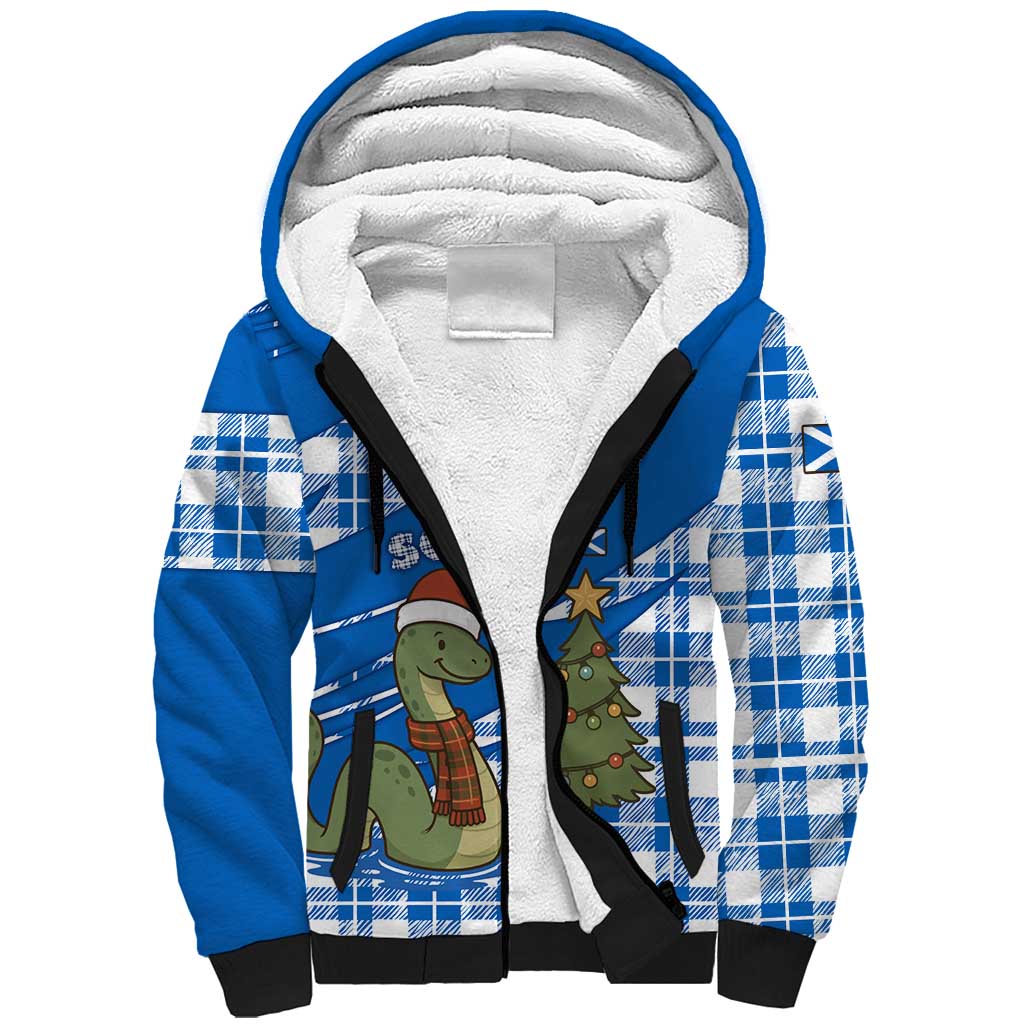 Scotland Christmas Sherpa Hoodie with Nessie Santa Hat and Blue Tartan Tree - Wonder Print Shop