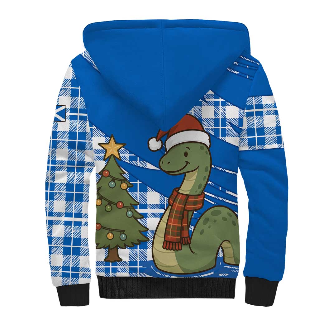 Scotland Christmas Sherpa Hoodie with Nessie Santa Hat and Blue Tartan Tree - Wonder Print Shop
