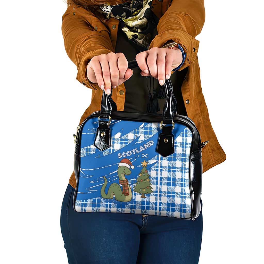 Scotland Christmas Shoulder Handbag with Nessie Santa Hat and Blue Tartan Tree - Wonder Print Shop