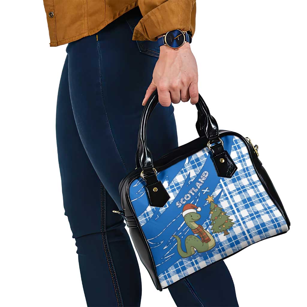 Scotland Christmas Shoulder Handbag with Nessie Santa Hat and Blue Tartan Tree - Wonder Print Shop
