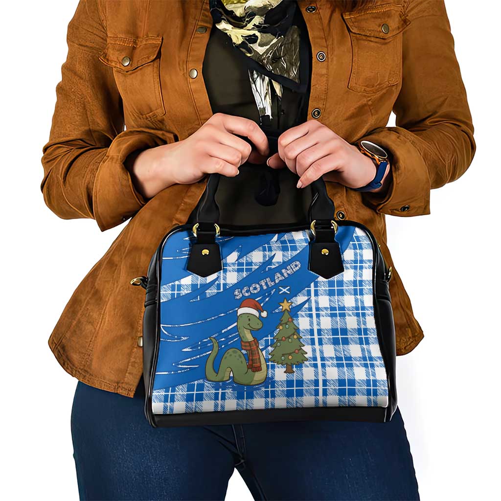 Scotland Christmas Shoulder Handbag with Nessie Santa Hat and Blue Tartan Tree - Wonder Print Shop