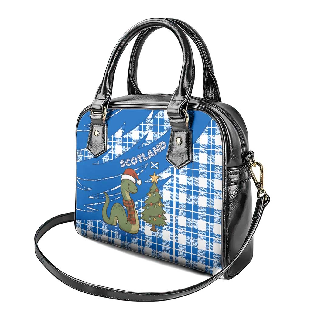 Scotland Christmas Shoulder Handbag with Nessie Santa Hat and Blue Tartan Tree - Wonder Print Shop