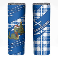 Scotland Christmas Skinny Tumbler with Nessie Santa Hat and Blue Tartan Tree - Wonder Print Shop