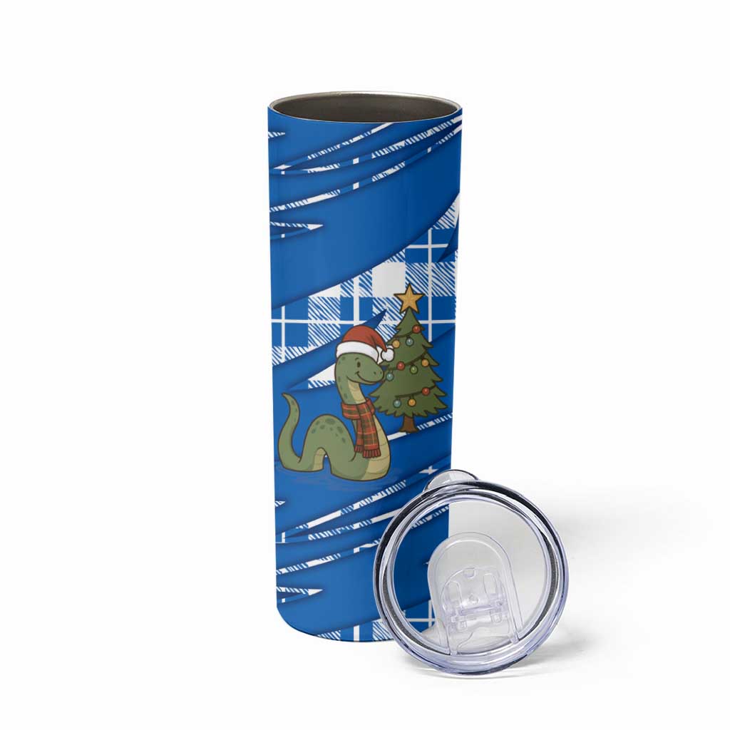 Scotland Christmas Skinny Tumbler with Nessie Santa Hat and Blue Tartan Tree - Wonder Print Shop