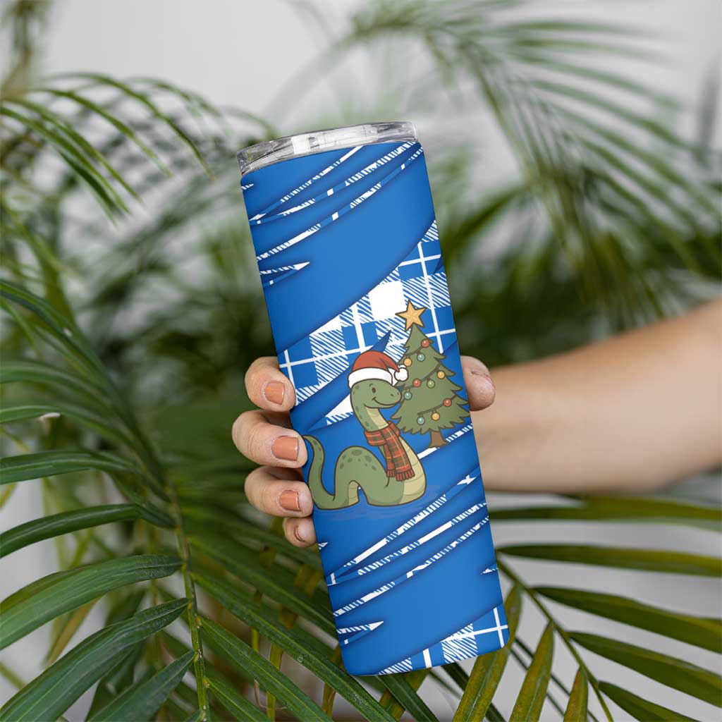 Scotland Christmas Skinny Tumbler with Nessie Santa Hat and Blue Tartan Tree - Wonder Print Shop