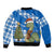 Scotland Christmas Sleeve Zip Bomber Jacket with Nessie Santa Hat and Blue Tartan Tree - Wonder Print Shop