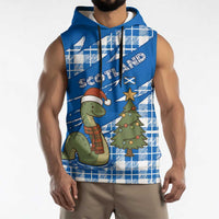 Scotland Christmas Sleeveless Hoodie with Nessie Santa Hat and Blue Tartan Tree - Wonder Print Shop