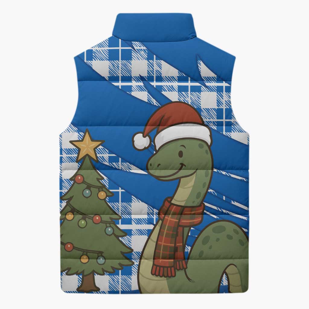 Scotland Christmas Sleeveless Puffer Jacket with Nessie Santa Hat and Blue Tartan Tree - Wonder Print Shop