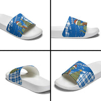 Scotland Christmas Slide Sandals with Nessie Santa Hat and Blue Tartan Tree - Wonder Print Shop
