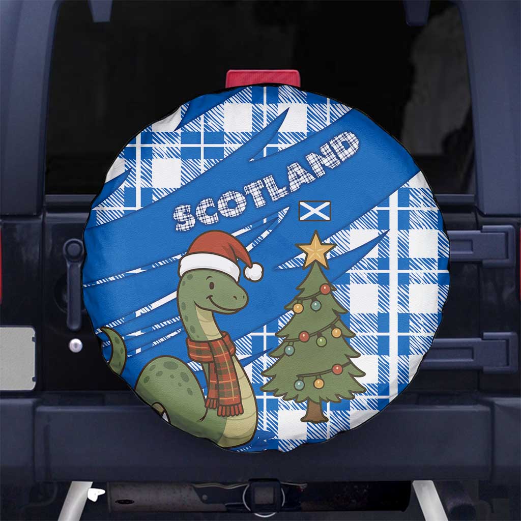 Scotland Christmas Spare Tire Cover with Nessie Santa Hat and Blue Tartan Tree - Wonder Print Shop