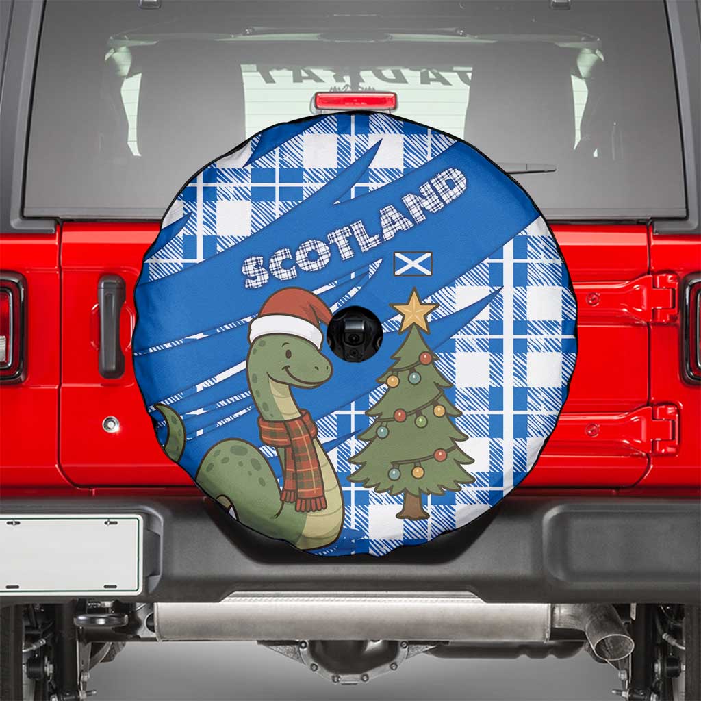 Scotland Christmas Spare Tire Cover with Nessie Santa Hat and Blue Tartan Tree - Wonder Print Shop
