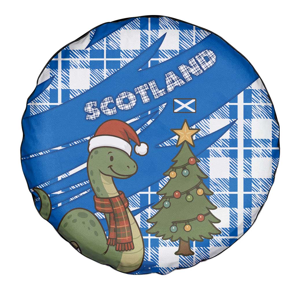 Scotland Christmas Spare Tire Cover with Nessie Santa Hat and Blue Tartan Tree - Wonder Print Shop
