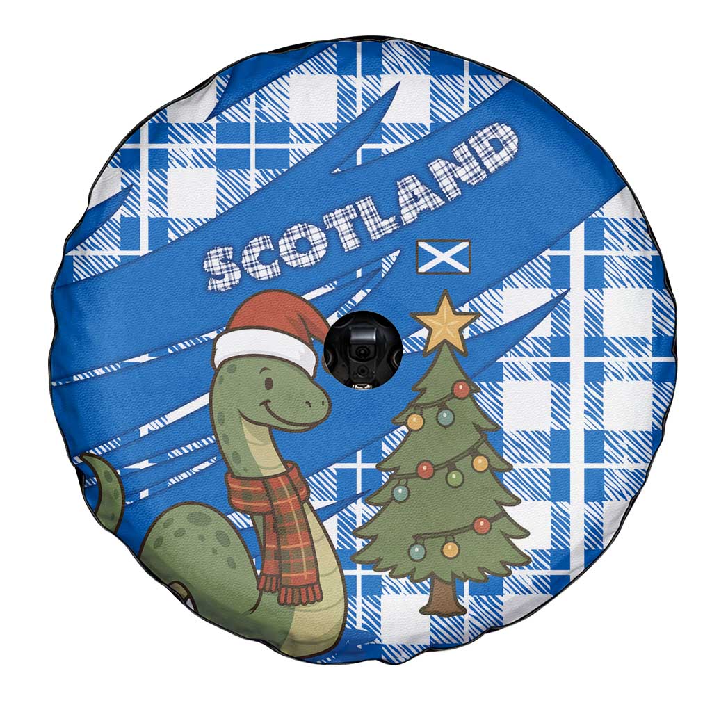 Scotland Christmas Spare Tire Cover with Nessie Santa Hat and Blue Tartan Tree - Wonder Print Shop
