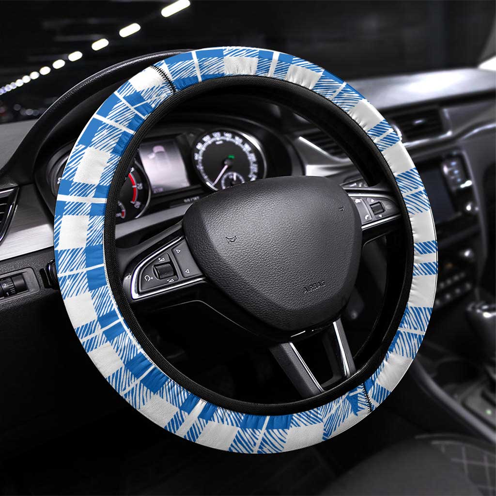 Scotland Christmas Steering Wheel Cover with Nessie Santa Hat and Blue Tartan Tree - Wonder Print Shop