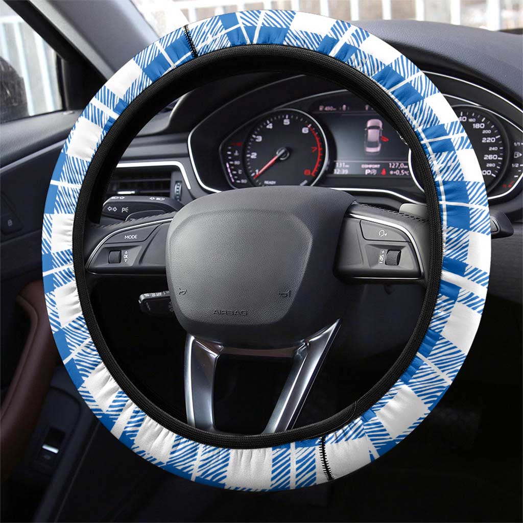 Scotland Christmas Steering Wheel Cover with Nessie Santa Hat and Blue Tartan Tree - Wonder Print Shop