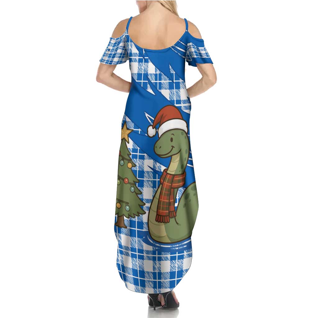 Scotland Christmas Summer Maxi Dress with Nessie Santa Hat and Blue Tartan Tree - Wonder Print Shop