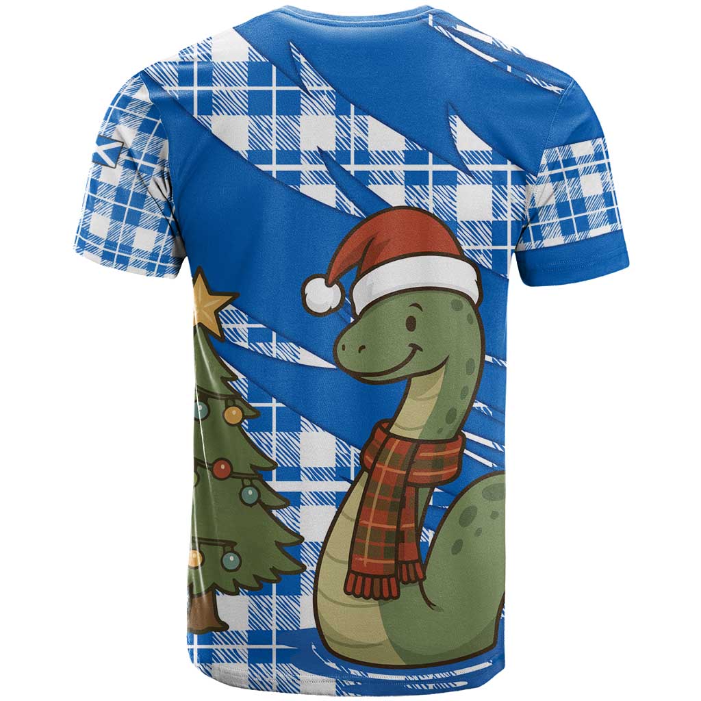 Scotland Christmas T Shirt with Nessie Santa Hat and Blue Tartan Tree - Wonder Print Shop