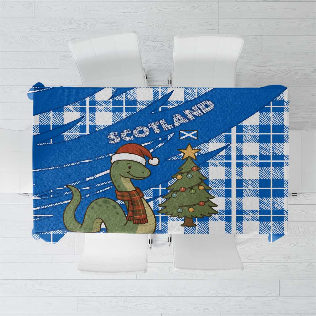 Scotland Christmas Tablecloth with Nessie Santa Hat and Blue Tartan Tree - Wonder Print Shop