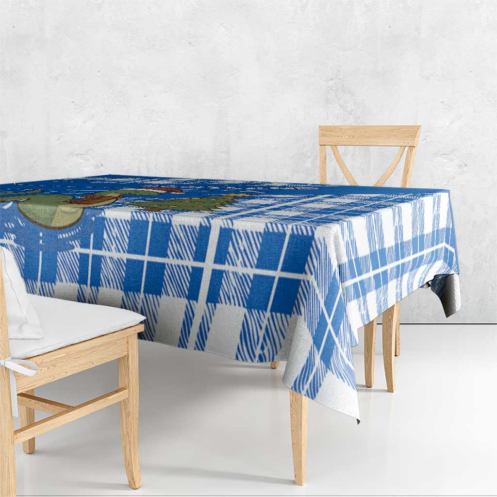 Scotland Christmas Tablecloth with Nessie Santa Hat and Blue Tartan Tree - Wonder Print Shop