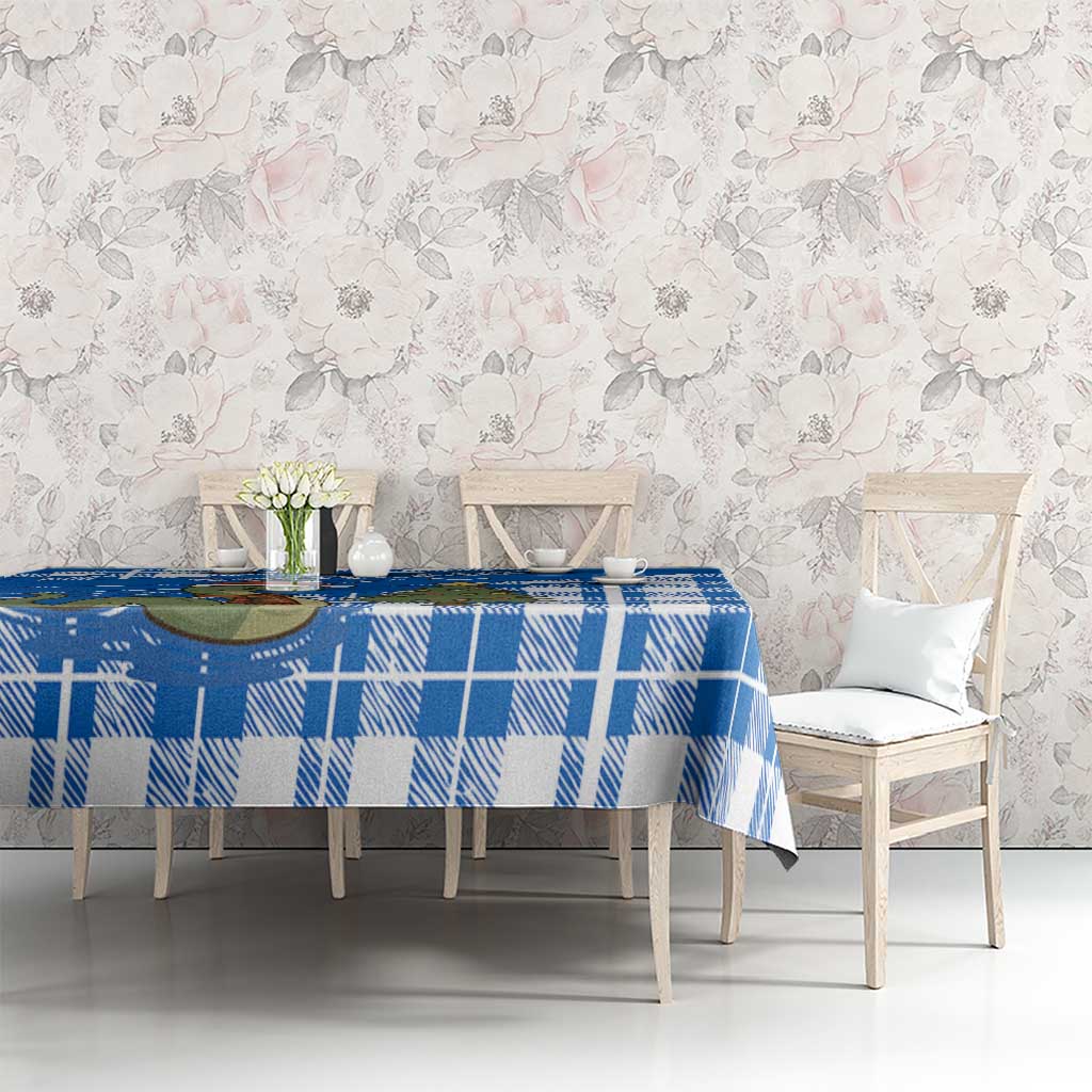 Scotland Christmas Tablecloth with Nessie Santa Hat and Blue Tartan Tree - Wonder Print Shop