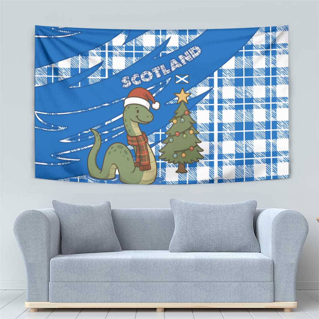 Scotland Christmas Tapestry with Nessie Santa Hat and Blue Tartan Tree - Wonder Print Shop