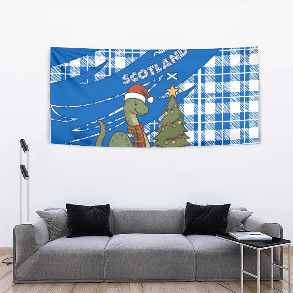 Scotland Christmas Tapestry with Nessie Santa Hat and Blue Tartan Tree - Wonder Print Shop