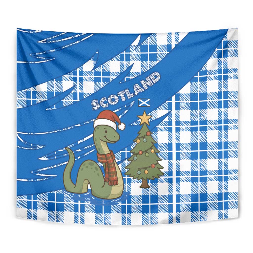 Scotland Christmas Tapestry with Nessie Santa Hat and Blue Tartan Tree - Wonder Print Shop