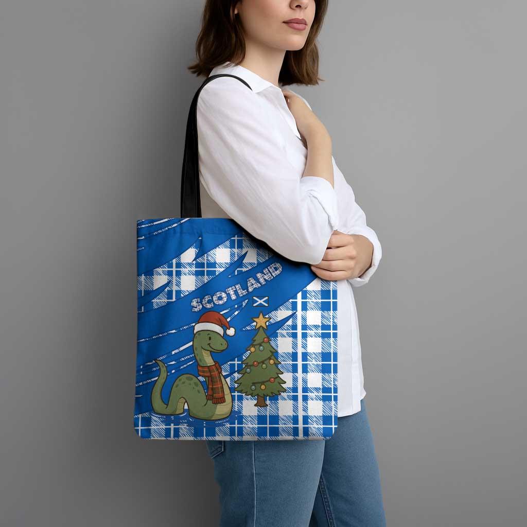 Scotland Christmas Tote Bag with Nessie Santa Hat and Blue Tartan Tree - Wonder Print Shop