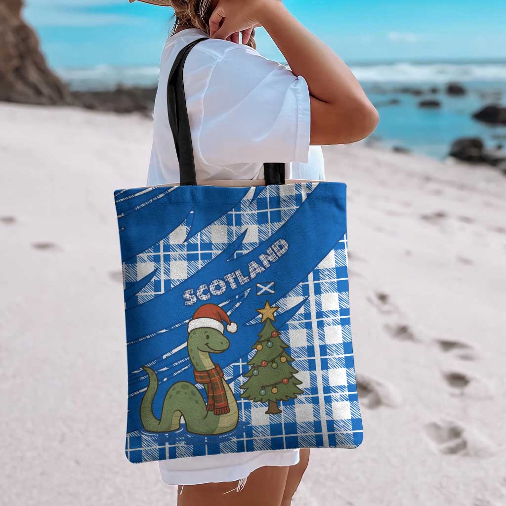 Scotland Christmas Tote Bag with Nessie Santa Hat and Blue Tartan Tree - Wonder Print Shop