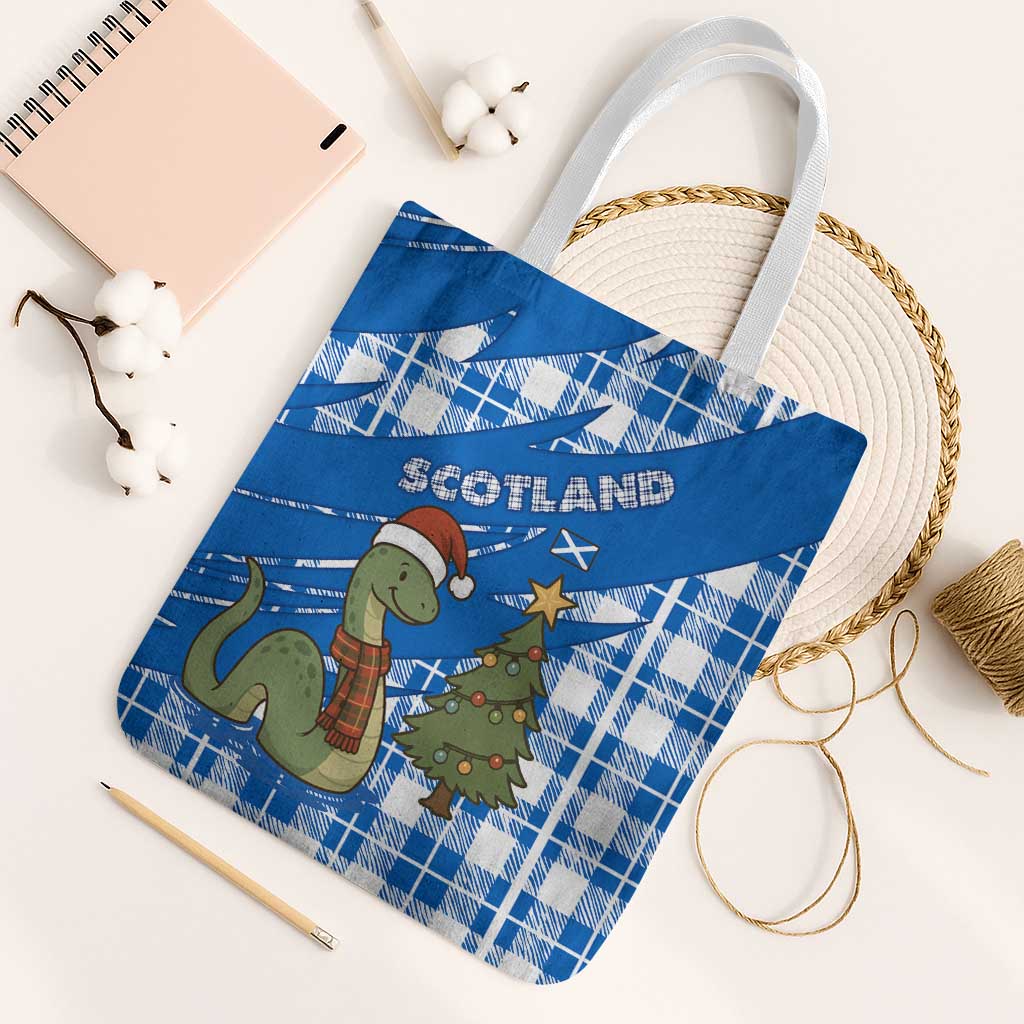 Scotland Christmas Tote Bag with Nessie Santa Hat and Blue Tartan Tree - Wonder Print Shop