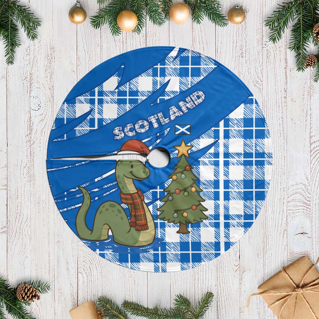 Scotland Christmas Tree Skirt with Nessie Santa Hat and Blue Tartan Tree - Wonder Print Shop