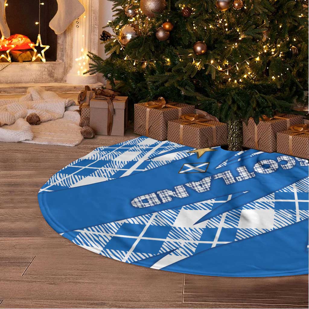 Scotland Christmas Tree Skirt with Nessie Santa Hat and Blue Tartan Tree - Wonder Print Shop